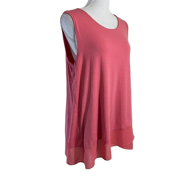 Vince Camuto Pink Sleeveless Tank Top Blouse Size Large Chiffon Hem Trim Flowy - Picture 2 of 7